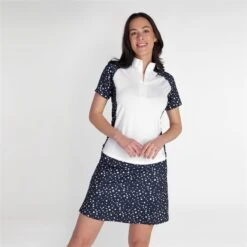 Women's Golf Fashion - Green Lamb 7 Green Lamb Ladies Katie Zip Neck Printed Polo White/Night Sky Â