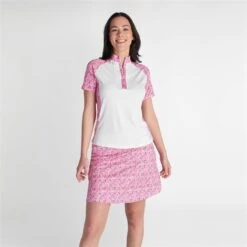 Green Lamb Ladies Katie Zip Neck Printed Polo White/Swirl  