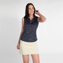 Green Lamb Ladies Katrianna Sleeveless Silver Foil Polo Navy  