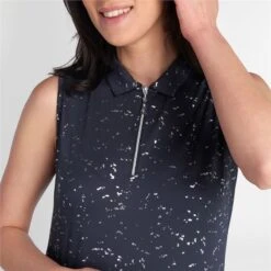 Green Lamb Ladies Katrianna Sleeveless Silver Foil Polo Navy   -Women's Golf Fashion - Green Lamb 41281 3