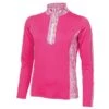 Green Lamb Ladies Kaz Long Sleeve Raglan Print Zip Neck Top Magenta Swirl  