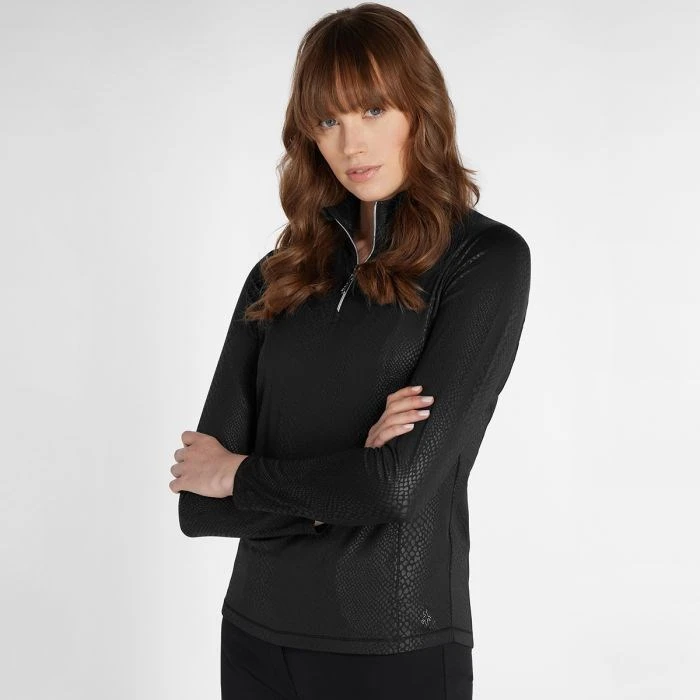 Green Lamb Kennedy Snakeskin Zip Neck Ladies Top Black 2 Green Lamb Kennedy Snakeskin Zip Neck Ladies Top Black - Image 2