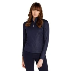 Green Lamb Kennedy Snakeskin Zip Neck Ladies Top Navy   -Women's Golf Fashion - Green Lamb 42279 2