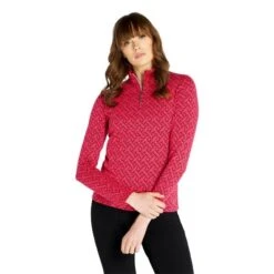 Green Lamb Kenza Zip Neck Jacquard Ladies Top Deep Pink   -Women's Golf Fashion - Green Lamb 42280 2