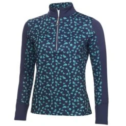 Green Lamb Khole Printed Zip Neck Ladies Top Flake Navy  