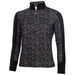 Green Lamb Khole Printed Zip Neck Ladies Top Petal Black  