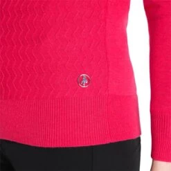 Green Lamb Kristian Lined Zip Neck Ladies Sweater Deep Pink   -Women's Golf Fashion - Green Lamb 42285 4