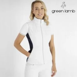 Green Lamb Maria Quilted Ladies Golf Gilet With Stretch Back White/Navy  