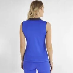 Green Lamb Mariah Placement Print Sleeveless Ladies Golf Polo Cornflow   -Women's Golf Fashion - Green Lamb 43307 2