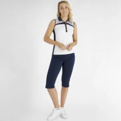 Green Lamb Mariah Placement Print Sleeveless Ladies Golf Polo Navy   -Women's Golf Fashion - Green Lamb 43308 4