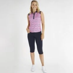Green Lamb Marie Printed Sleeveless Ladies Golf Polo Sepal Print   -Women's Golf Fashion - Green Lamb 43309 3