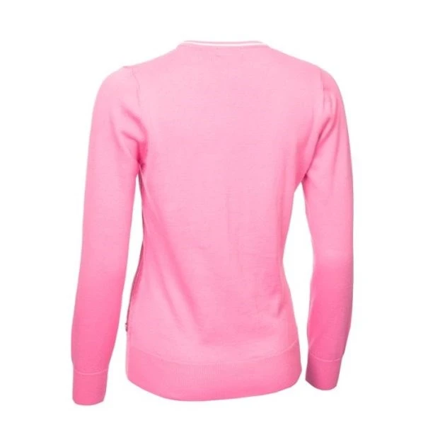 Green Lamb Madison Cable Ladies V-Neck Golf Sweater Candy 2 Green Lamb Madison Cable Ladies V-Neck Golf Sweater Candy - Image 2
