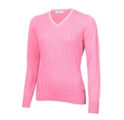 Green Lamb Madison Cable Ladies V-Neck Golf Sweater Candy  
