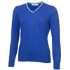 Green Lamb Madison Cable Ladies V-Neck Golf Sweater Cornflow  