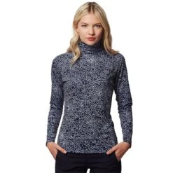 Ladies Rhoda Printed Roll Neck Navy Crackle 8 Ladies Rhoda Printed Roll Neck Navy Crackle -Women's Golf Fashion - Green Lamb P AG20842GREENLAMBTOPNAVYCRACKLELADIES 2 L