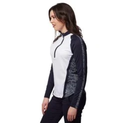 Ladies Kalista ½ Zip Printed Panel Top Navy - Crackle -Women's Golf Fashion - Green Lamb P AG20844GREENLAMBTOPNAVYCRACKLELADIES 3 L