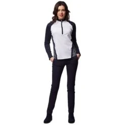 Ladies Kalista ½ Zip Printed Panel Top Navy - Crackle -Women's Golf Fashion - Green Lamb P AG20844GREENLAMBTOPNAVYCRACKLELADIES 4 L