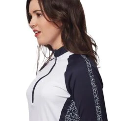 Ladies Kalista ½ Zip Printed Panel Top Navy - Crackle -Women's Golf Fashion - Green Lamb P AG20844GREENLAMBTOPNAVYCRACKLELADIES 5 L