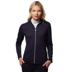 Ladies Kami Cable Full Zip Top Navy -Women's Golf Fashion - Green Lamb P AG20845GREENLAMBTOPNAVYLADIES 2 L