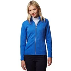 Ladies Kami Cable Full Zip Top Sky Blue -Women's Golf Fashion - Green Lamb P AG20845GREENLAMBTOPSKYBLUELADIES 2 L