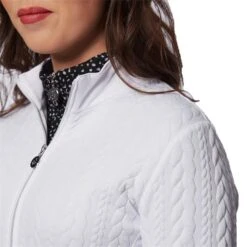 Ladies Kami Cable Full Zip Top White -Women's Golf Fashion - Green Lamb P AG20845GREENLAMBTOPWHITELADIES 3 L