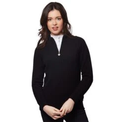 Ladies Gigi SuperWool ½ Zip Sweater Black 8 Ladies Gigi SuperWool ½ Zip Sweater Black -Women's Golf Fashion - Green Lamb P AG20846GREENLAMBSWEATERBLACKLADIES 2 L