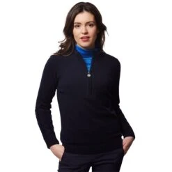Ladies Gigi SuperWool ½ Zip Sweater Navy -Women's Golf Fashion - Green Lamb P AG20846GREENLAMBSWEATERNAVYLADIES 2 L