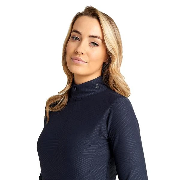 Ladies Giovanna Jacquard Zip Neck Top Navy 5 Ladies Giovanna Jacquard Zip Neck Top Navy - Image 5