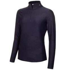 Ladies Giovanna Jacquard Zip Neck Top Navy