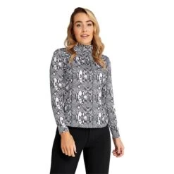 Ladies Gilly Printed Turtle Neck Top Snakeskin -Women's Golf Fashion - Green Lamb P AG21892GREENLAMBTOPSNAKESKINLADIES 2 L
