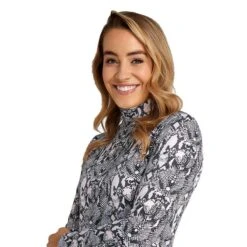 Ladies Gilly Printed Turtle Neck Top Snakeskin -Women's Golf Fashion - Green Lamb P AG21892GREENLAMBTOPSNAKESKINLADIES 4 L