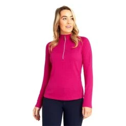 Ladies Gloria Waffle Zip Neck Top Cerise -Women's Golf Fashion - Green Lamb P AG21893GREENLAMBTOPCERISELADIES 2 L