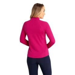Ladies Gloria Waffle Zip Neck Top Cerise -Women's Golf Fashion - Green Lamb P AG21893GREENLAMBTOPCERISELADIES 3 L