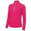 Ladies Gloria Waffle Zip Neck Top Cerise