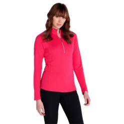 Ladies Gloria Waffle Zip Neck Top Deep Pink -Women's Golf Fashion - Green Lamb P AG21893GREENLAMBTOPDEEPPINKLADIES 2 L