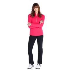 Ladies Gloria Waffle Zip Neck Top Deep Pink -Women's Golf Fashion - Green Lamb P AG21893GREENLAMBTOPDEEPPINKLADIES 4 L
