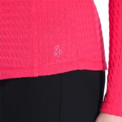 Ladies Gloria Waffle Zip Neck Top Deep Pink -Women's Golf Fashion - Green Lamb P AG21893GREENLAMBTOPDEEPPINKLADIES 5 L