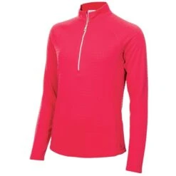 Ladies Gloria Waffle Zip Neck Top Deep Pink