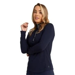 Ladies Gloria Waffle Zip Neck Top Navy -Women's Golf Fashion - Green Lamb P AG21893GREENLAMBTOPNAVYLADIES 4 L