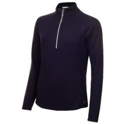 Ladies Gloria Waffle Zip Neck Top Navy