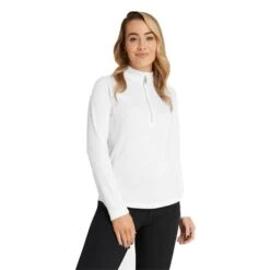 Ladies Gloria Waffle Zip Neck Top White -Women's Golf Fashion - Green Lamb P AG21893GREENLAMBTOPWHITELADIES 2 L
