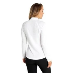 Ladies Gloria Waffle Zip Neck Top White -Women's Golf Fashion - Green Lamb P AG21893GREENLAMBTOPWHITELADIES 3 L