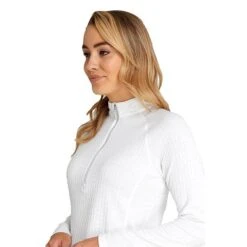 Ladies Gloria Waffle Zip Neck Top White -Women's Golf Fashion - Green Lamb P AG21893GREENLAMBTOPWHITELADIES 4 L