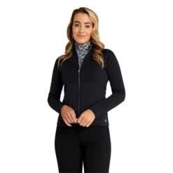 Glena Zigzag Full Zip Jacket Black -Women's Golf Fashion - Green Lamb P AG21895GREENLAMBJACKETBLACKLADIES 2 L