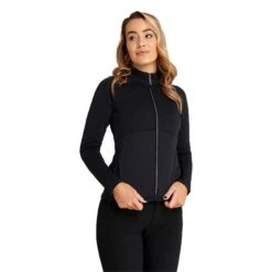 Glena Zigzag Full Zip Jacket Black -Women's Golf Fashion - Green Lamb P AG21895GREENLAMBJACKETBLACKLADIES 4 L