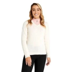 Ladies Gigi Superwool V-Neck Sweater Winter White -Women's Golf Fashion - Green Lamb P AG21896GREENLAMBSWEATERWINTERWHITELADIES 2 L