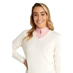 Ladies Gigi Superwool V-Neck Sweater Winter White -Women's Golf Fashion - Green Lamb P AG21896GREENLAMBSWEATERWINTERWHITELADIES 4 L