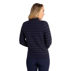 Ladies Ginny Lined Cardigan Navy - Silver -Women's Golf Fashion - Green Lamb P AG21897GREENLAMBCARDIGANNAVYSILVERLADIES 3 L