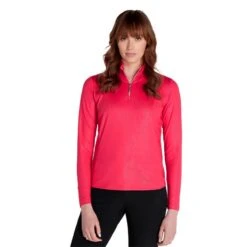 Ladies Kennedy Snakeskin Zip Neck Top Deep Pink -Women's Golf Fashion - Green Lamb P AG22942GREENLAMBTOPDEEPPINKLADIES 2 L