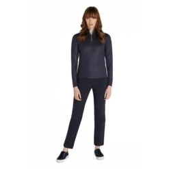 Ladies Kennedy Snakeskin Zip Neck Top Navy -Women's Golf Fashion - Green Lamb P AG22942GREENLAMBTOPNAVYLADIES 7 L